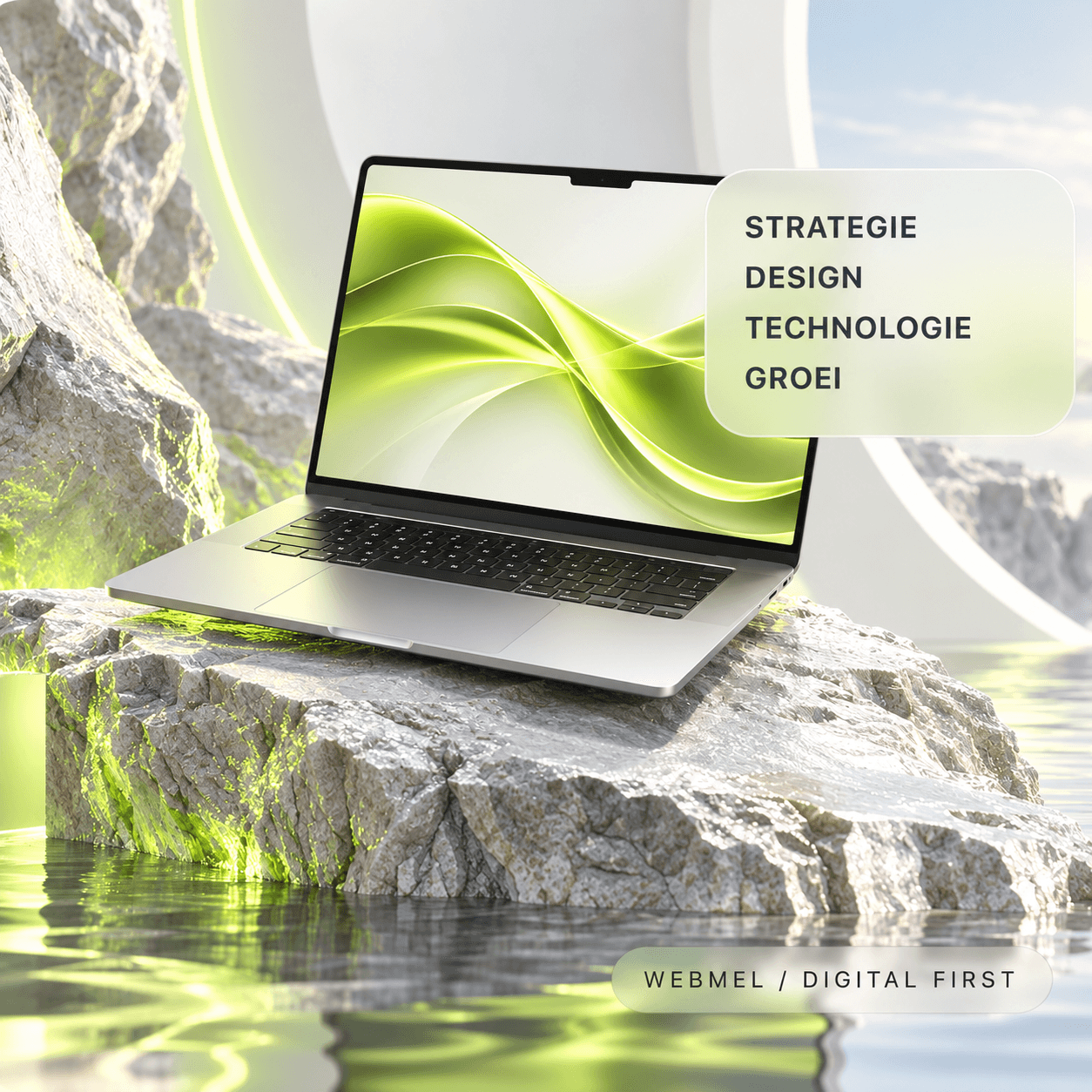 WebMel website op laptop met limegroene accenten in een lichte setting